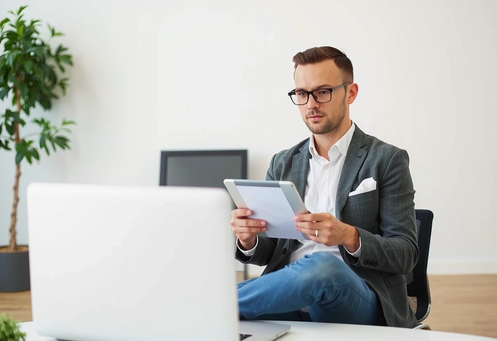 Man reading terms and conditions on a tablet